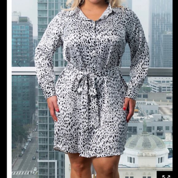 NEW Plus Size Animal Print Button Down Midi Shirt Dress with Self Tie . bohemian - Picture 1 of 8